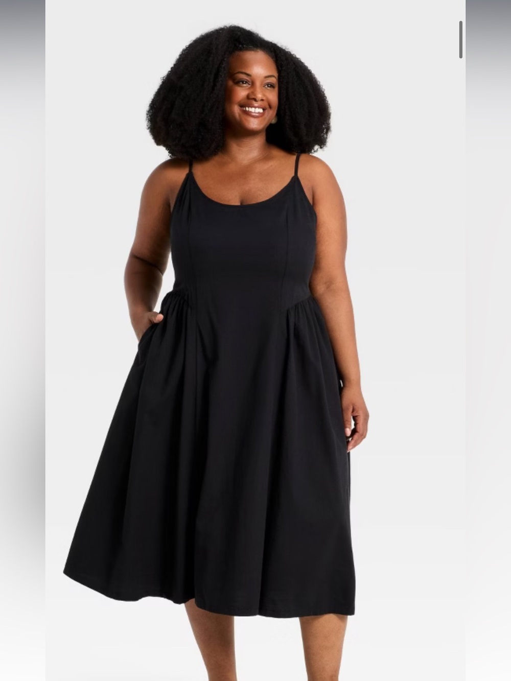 a new day Black Midi Sundress with Spaghetti Straps
